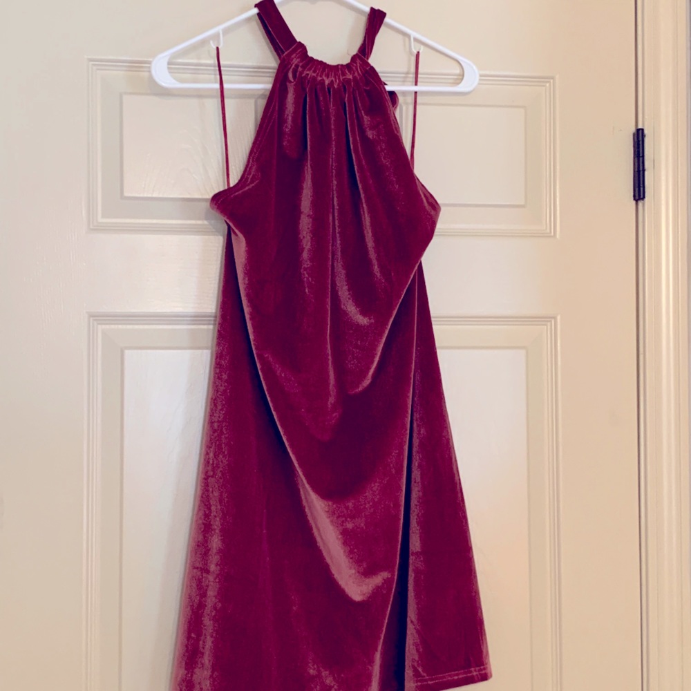 Velvet low back halter dress
